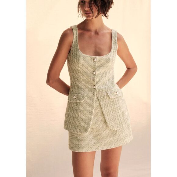 SAYLOR Kamala Tweed Mini Dress Spearmint Green NWT Medium‎ - Picture 1 of 6